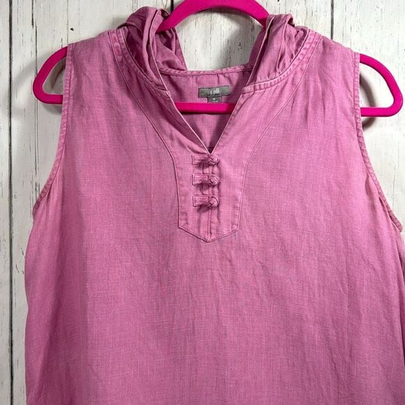 J Jill Linen Sleeveless Hooded Lagenlook Minimalist Beachy Pink  Shift Dress - Picture 5 of 15